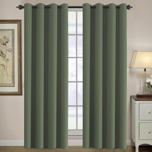 Blackout Curtain for Living Room Thermal Insulated Window Treatment Curtain Extra Long 96 inch Length Energy Saving Solid Grommet Top Blackout Drape (52"W x 96"L (Pack of 1) / Bronze Green)