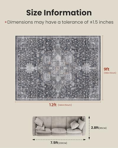 Amada Large 9x12 Washable Area Rug for Living Room (9' x 12' (Rectangular) / Gray/Gold)