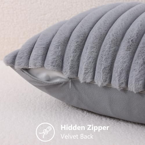 Fall Faux Fur Throw Pillow Covers 26x26 Set of 2 Grey (Grey / 26" x 26" (Pack of 2))