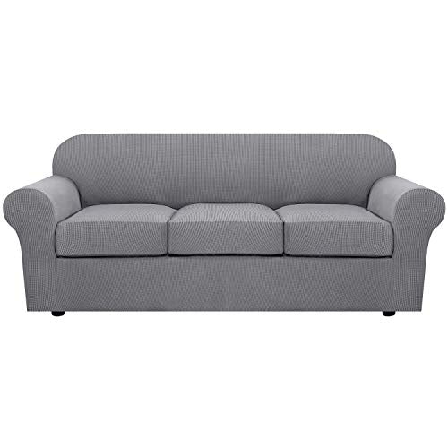 4 Piece Stretch Sofa Covers for 3 Cushion Couch Covers for Living Room Furniture Slipcovers (Large / Dove)