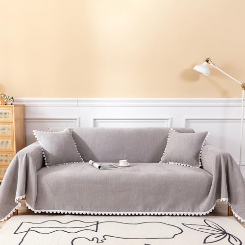 Couch Cover for Dogs Grey Sectional Couch Covers for 3 Cushion Couch Sofa Flower Lace Sofa Covers Machine Washable Easy Install Futon L Shaped Couch Cushion Covers for Cat Kids (71" x 134" / Daisy:grey)