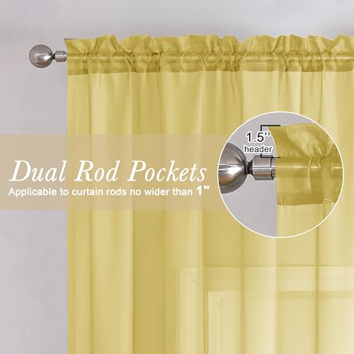 Yellow Sheer Curtains 54 Inch Length 2 Panels (Yellow / 40"W x 54"L (Pack of 2))