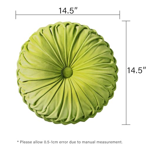 Set of 2 Apple Green Velvet Decorative Round Pleated Throw Pillows (Apple Green)