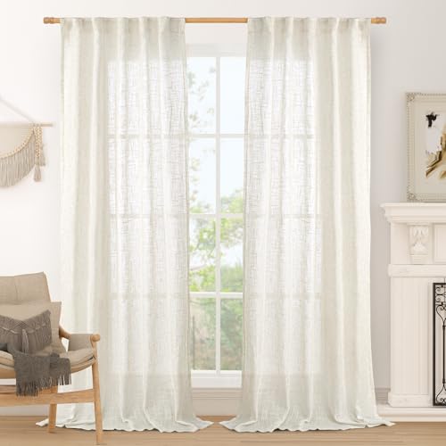 Cream Sheer Linen Curtains for Living Room 84 inch Length 2 Panels (Cream / 42"W x 84"L (Pack of 2))