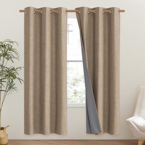 Burlap Vintage Open Linen Weave Flax Thermal Curtains (42"W x 72"L (Pack of 2) / Burlap)