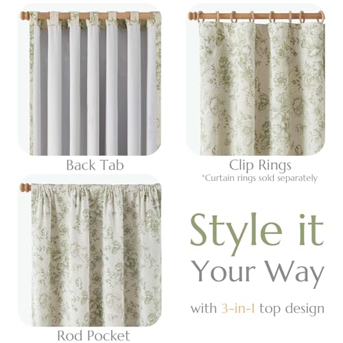 Floral Linen Blackout Curtains for Bedroom 90 Inches Long (Green / 50"W x 90"L (Pack of 2))