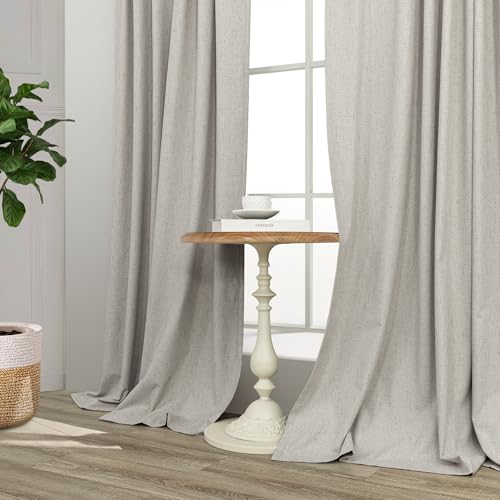 Linen Blackout Curtains 84 Inch Length 2 Panels Set for Living Room Bedroom Back Tab Thermal Insulated 100% Black Out Linen Drape Room Darkening Window Curtain 84 Inch Long Stone Taupe Birch Tan Beige (Stone / 52"W x 84"L (Pack of 2))