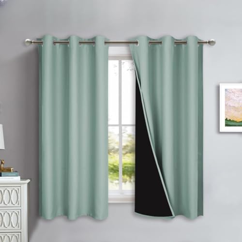 100% Blackout Lined Curtains (Seafoam Blue / 42"W x 63"L (Pack of 2))