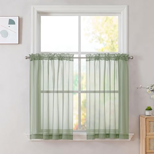 Sage Green Sheer Curtains 36 inches Long (Sage Green / 42"W x 36"L (Pack of 2))