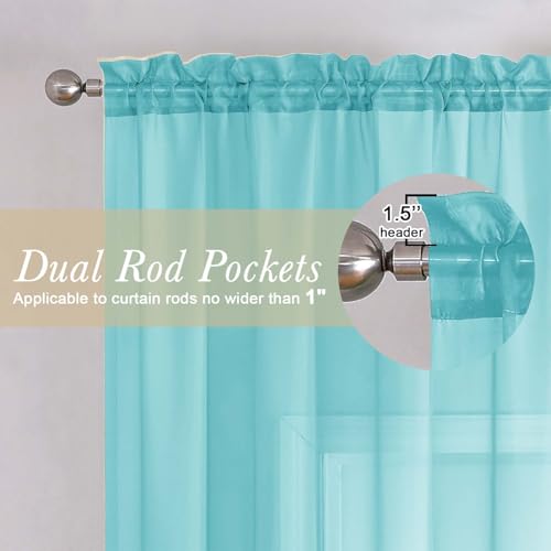 Aqua Sheer Curtains for Living Room 72 Inches Long 2 Panels (Aqua / 42"W x 72"L (Pack of 2))