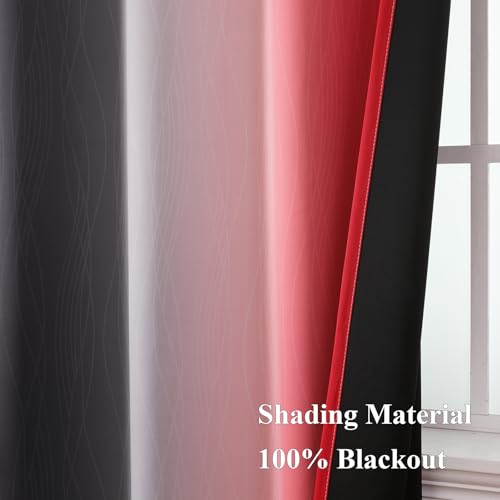 Red and Black Ombre Blackout Bedroom Curtains 36 Inch Long (Black and Red / 52"W x 36"L (Pack of 2))