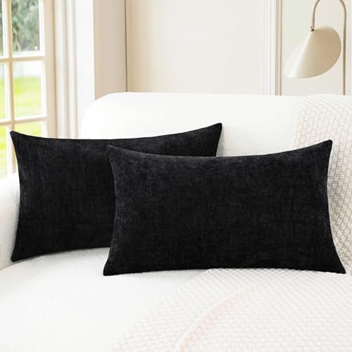 Decorative Couch Throw Pillow Covers 20 X 12 Inches Black (20" x 12" (Pack of 2) / Black)
