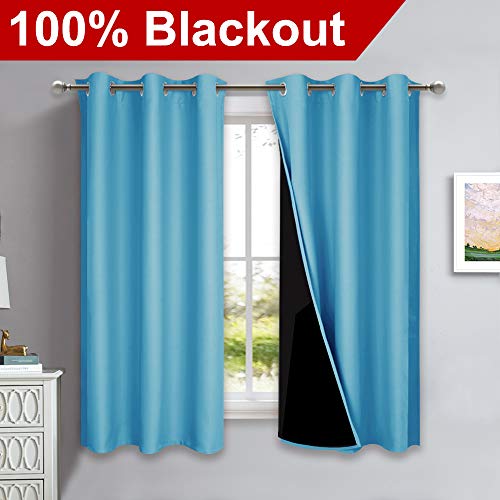 100% Blackout Curtains 45 inches Long (Teal Blue / 42"W x 45"L (Pack of 2))