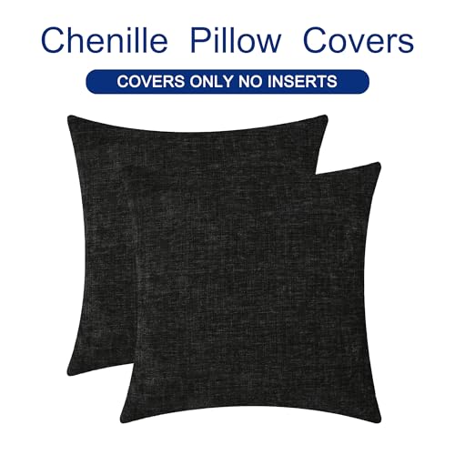 Decorative Couch Throw Pillow Covers 20 X 20 Inches Black (20" x 20" (Pack of 2) / Black)