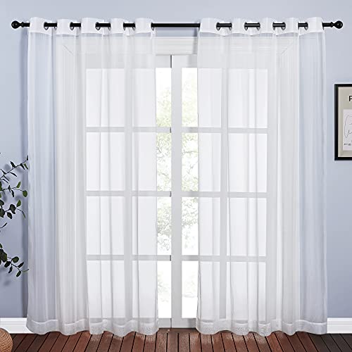 Living Room Sheer Curtains 84 inch Length (Ivory / 70"W x 84"L (Pack of 2))