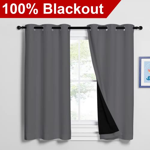 Grey 100% Blackout Curtains 2 Panels with Black Liners (Grey / 42"W x 54"L (Pack of 2))