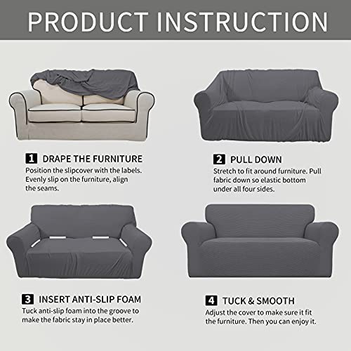 Stretch Oversized Loveseat Couch Covers Washable Grey (Medium-XL Loveseat / Grey)
