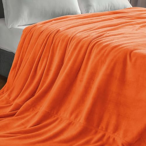 Fleece Blanket Soft Fall Oversized Bed Blanket Orange 120"x120" (Orange / Oversized King(120"x120"))