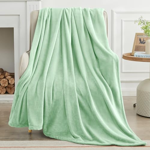 Sage Green Fleece Throw Blanket for Bed (Sage Green / Throw(50"x60"))