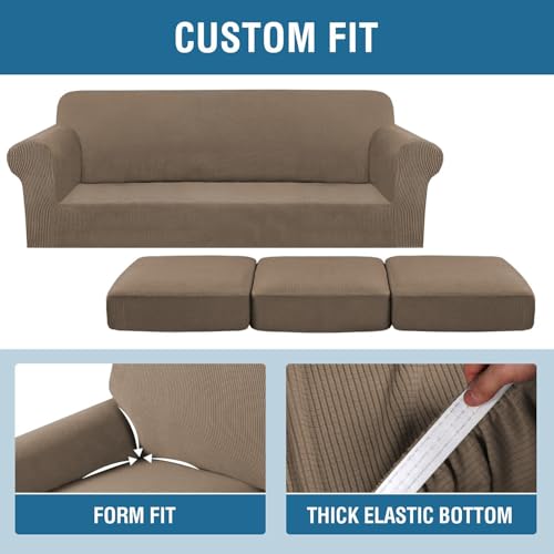 4 Piece Stretch Sofa Covers for 3 Cushion Couch Covers for Living Room Furniture Slipcovers (Large / Macchiato)