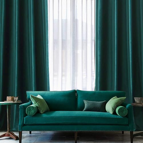 Velvet Curtains Christmas Dark Green 52 x 108 Inch Length Set of 2 (Dark Green / 52"W x 108"L (Pack of 2))