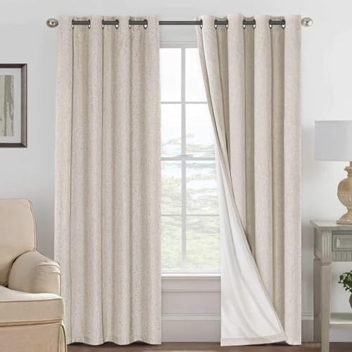 100% Blackout Linen Curtains 90" L 2 Panels Natural (Natural / 52"W x 90"L (Pack of 2))