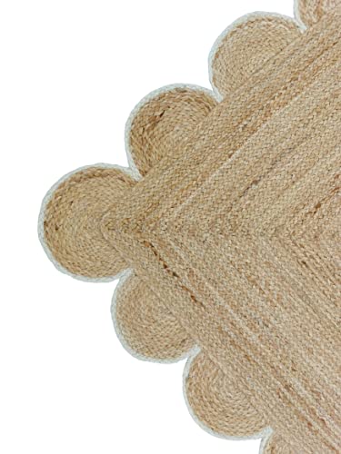 Scalloped Natural Jute Area Rug (5'x7' (Rectangular) / Off White)