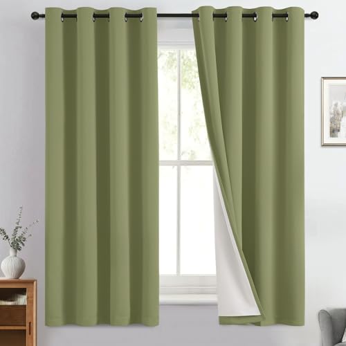 Sage Blackout Curtains 63 Inches Long for Bedroom 50" Wide 2 Panel (50"W x 63"L (Pack of 2) / Sage Green)