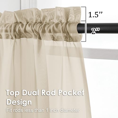 Tapue Sheer Curtains 78 Inches Long 2 Panels (Taupe / 42"W x 78"L (Pack of 2))