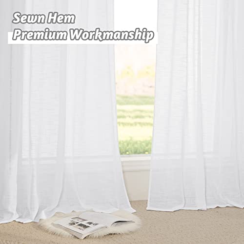 White Semi Sheer Curtains 84 inches Long for Living Room Bedroom (White / 52"W x 84"L (Pack of 2))