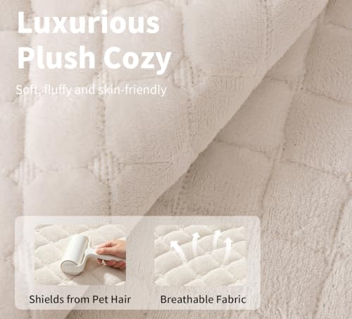 Sectional Velvet Couch Covers for 2 Seats (Beige White / 1PC/35.4"x63"/Loveseat & Short "L" Part)