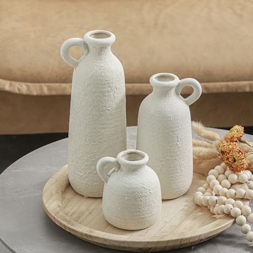 Ceramic Vase Set of 3 with Handle (010 - White)