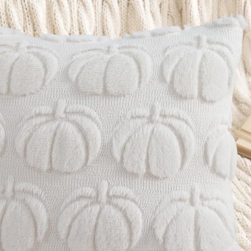 Cream White Pumpkin Faux Fur Throw Pillow Covers 12x20 Set of 2 (Cream White / 20" x 12" (Pack of 2))