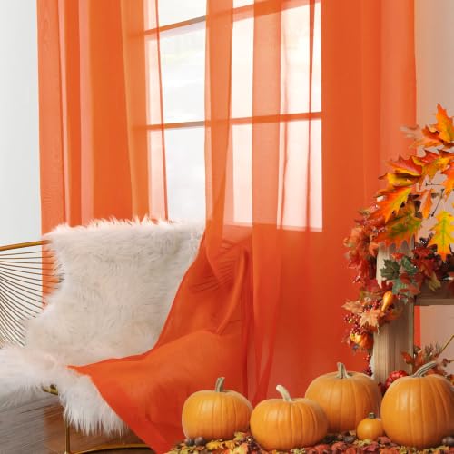 Sheer Voile Window Treatment Rod Pocket Curtain Panels for Kitchen Bedroom Living Room Drapes Sunlight Filtering Privacy Semi Home Decor Assorted (Burnt Orange / 52"W x 45"L (Pack of 2))