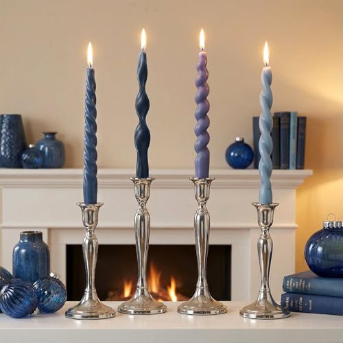 4 Pcs Twisted Taper Candles (Pure / 7.87 Inch / Blue)