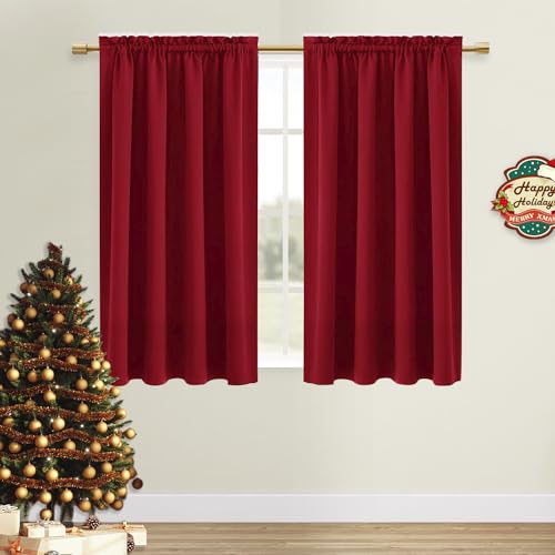 Blackout Curtains for Bedroom Living Room 52 x 45 Inch Long Red (Red / 52"W x 45"L (Pack of 2))