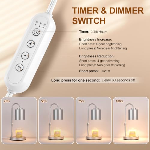 Dimmable Candle Warmer Lamp with Timer (Silver)