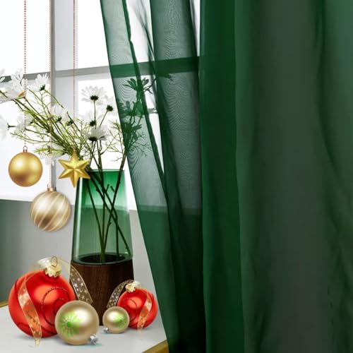 Sheer Voile Window Treatment Rod Pocket Curtain Panels for Kitchen Bedroom Living Room Drapes Sunlight Filtering Privacy Semi Home Decor Assorted Colors Sizes (Foliage Green / 52"W x 90"L (Pack of 2))