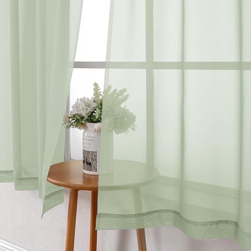 Light Green Sheer Curtains 54 Inch Length 2 Panels (Light Green / 42"W x 54"L (Pack of 2))