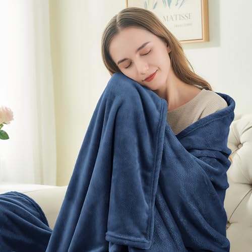 Fleece Blanket Soft Plush King Size Bed Blanket Navy 108"x90" (Navy / King(108"x90"))