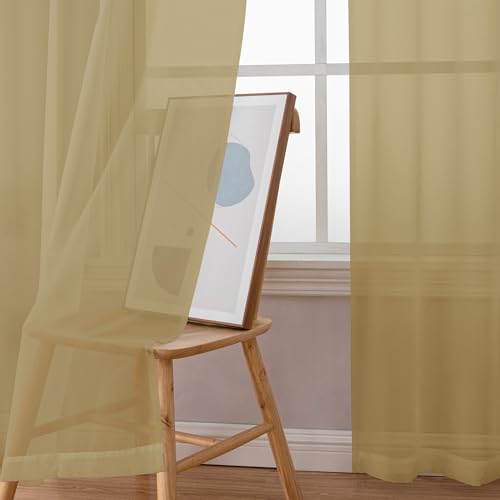 Gold Sheer Curtains 84 Inch Length 2 Panels Set (Gold / 42"W x 84"L (Pack of 2))