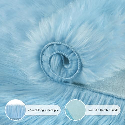 Ultra Soft Faux Sheepskin Fur Rug 2x6 Feet Fluffy Rug for Bedroom (2' x 6' (Sheepskin) / Sky Blue)