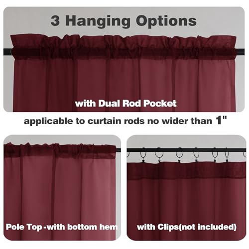 Sheer Tier Curtains 24 Inch Length (Burgundy / 42"W x 24"L (Pack of 2))