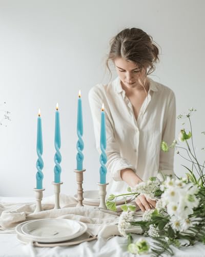 Teal Spiral Taper Candles Twisted Candle Conical Stick Candles for Holiday Wedding Party Wax Unscented Dinner Candle Dripless (Teal-10")