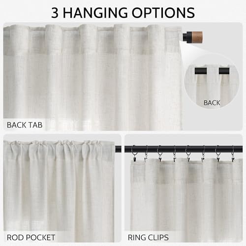 Natural Linen Curtains for Living Room 126 Inches Long Back Tab Light Filtering Semi Sheer Curtain Rustic Farmhouse Decor Long Floor to Ceiling High Window for Bedroom 52x126 (52"W x 126"L (Pack of 2) / Natural Linen)