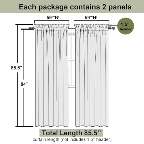 Light Pink Sheer Curtains for Bedroom 84 Inches Long 2 Pcs (Light Pink / 59"W x 84"L (Pack of 2))