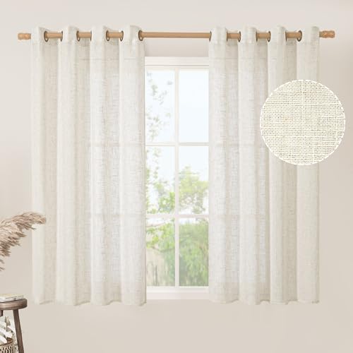 Natural Linen 54 Inch Length Curtains for Bedroom (52"W x 54"L (Pack of 2) / Natural)