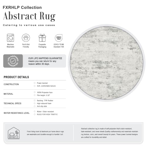 Round Area Rug Living Room (Grey White / 5' (Round))