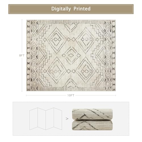 8x10 Washable Area Rugs for Living Room (8' x 10' (Rectangular) / Morocco-beige-black-brown)