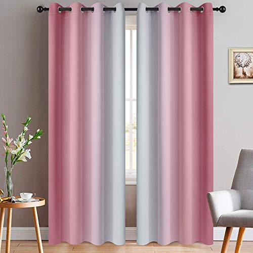 Ombre Curtains Pink and Greyish White for Living Room (52"W x 84"L (Pack of 2) / Pink)